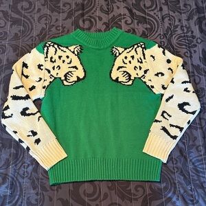 Green and Cream Leopard Sweater